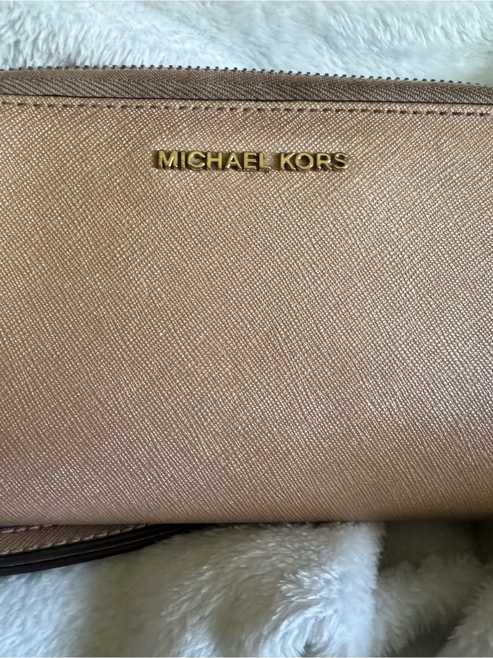 Michael Kors Rose Gold Saffiano Wristlet Clutch
